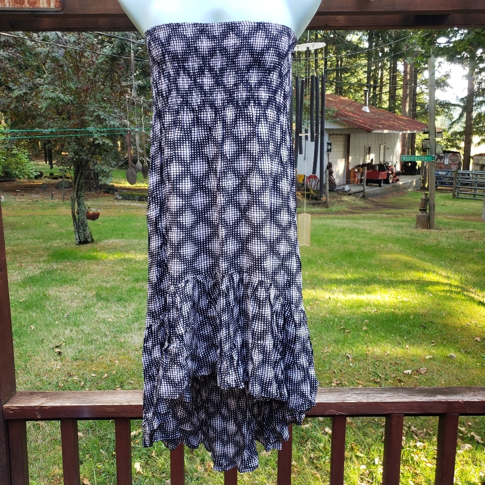 Lily Whyt Strapless Black and Off-White/Cream Polka Dot Dress - Size 10